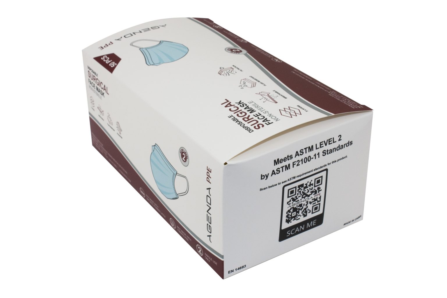 Dispoaable ASTM Level 2 Surgical Face Masks (Box of 50pcs) - Agenda PPE